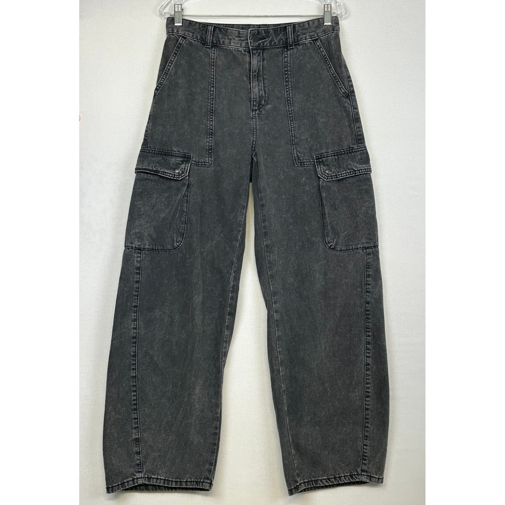 GU Barrel Leg‎ Cargo Jeans Women's L Black Denim Cargo Baggy
